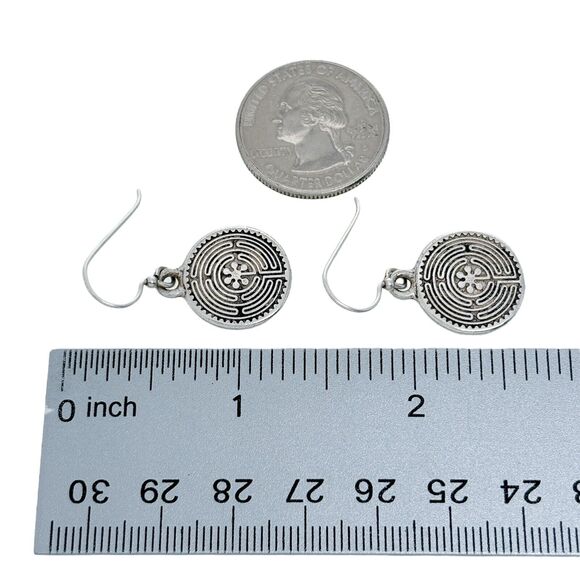 Vintage Silver-Plated Labyrinth Design Dangle Earrings - Picture 3 of 4